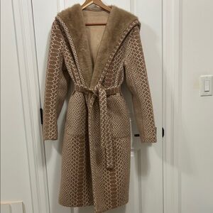 2in1 Elegant Tan Camel Brown Patterned Teddy Coat Fully Reversible with pockets
